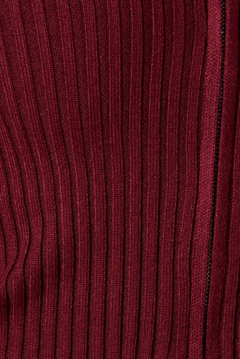 Red Off Shoulder Knit Top Long Sleeve