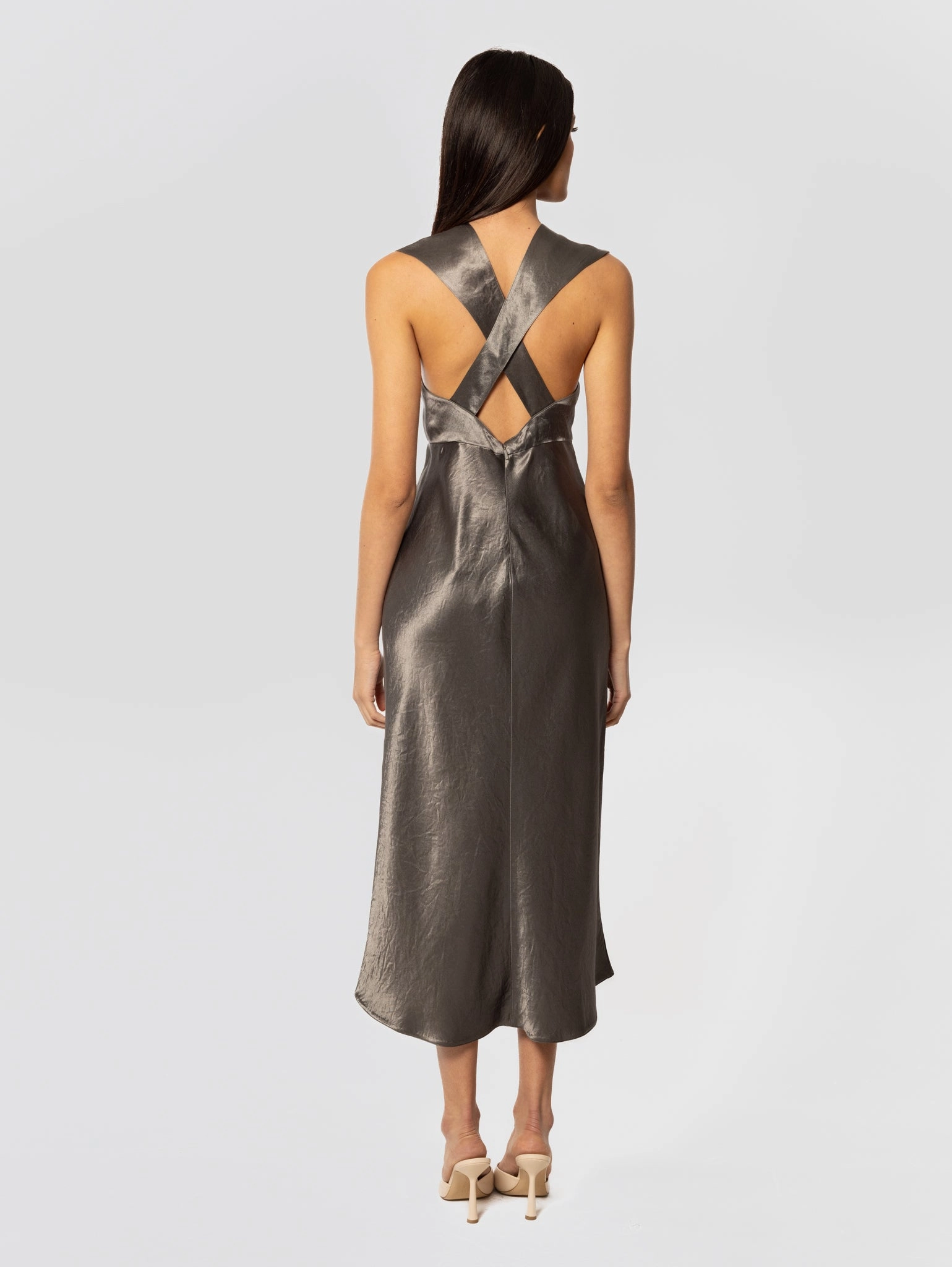 Satin Dress with Deep V-Neck Glizia Dark Green