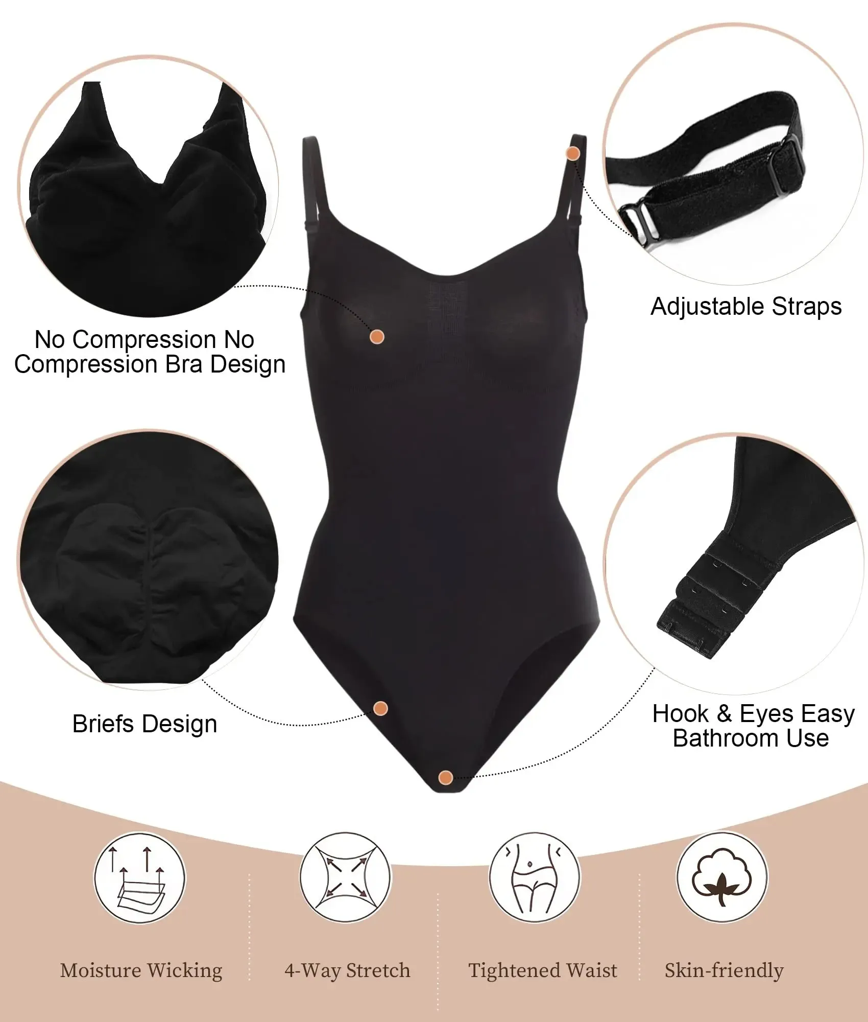 SHAPERX Bodysuit for Women Tummy Control Shapewear Seamless Sculpting Briefs Body Shaper
