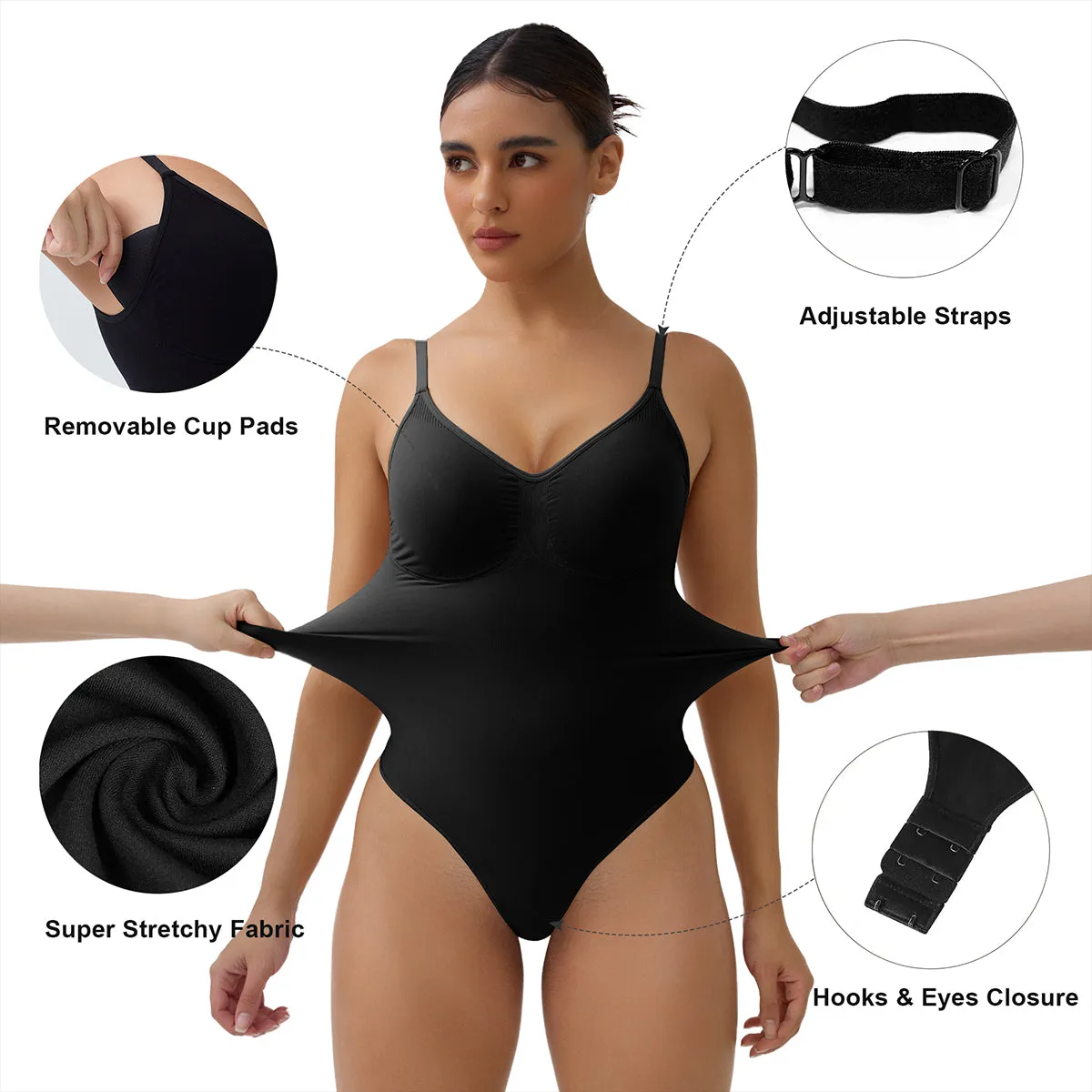 SHAPERX Bodysuit Tummy Control Removable Pads Shapewear Seamless Sculpt Body Shaper For Women