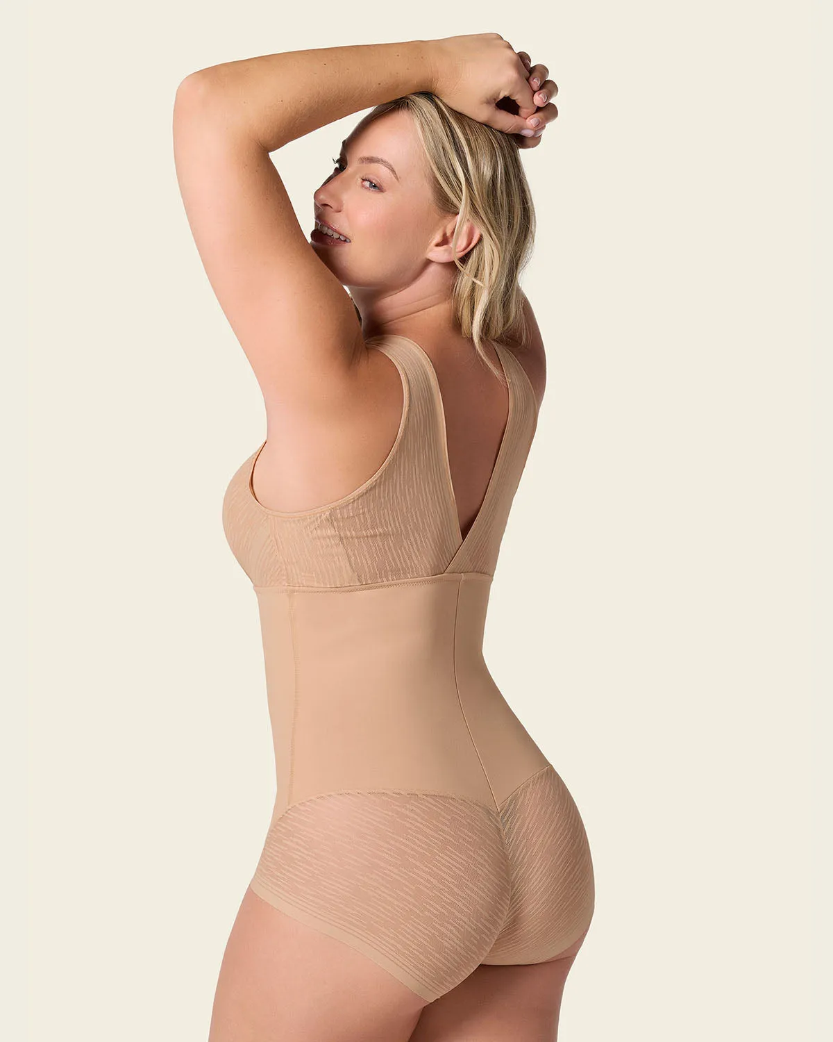 Sheer Stripe Detail Sculpting Bodysuit