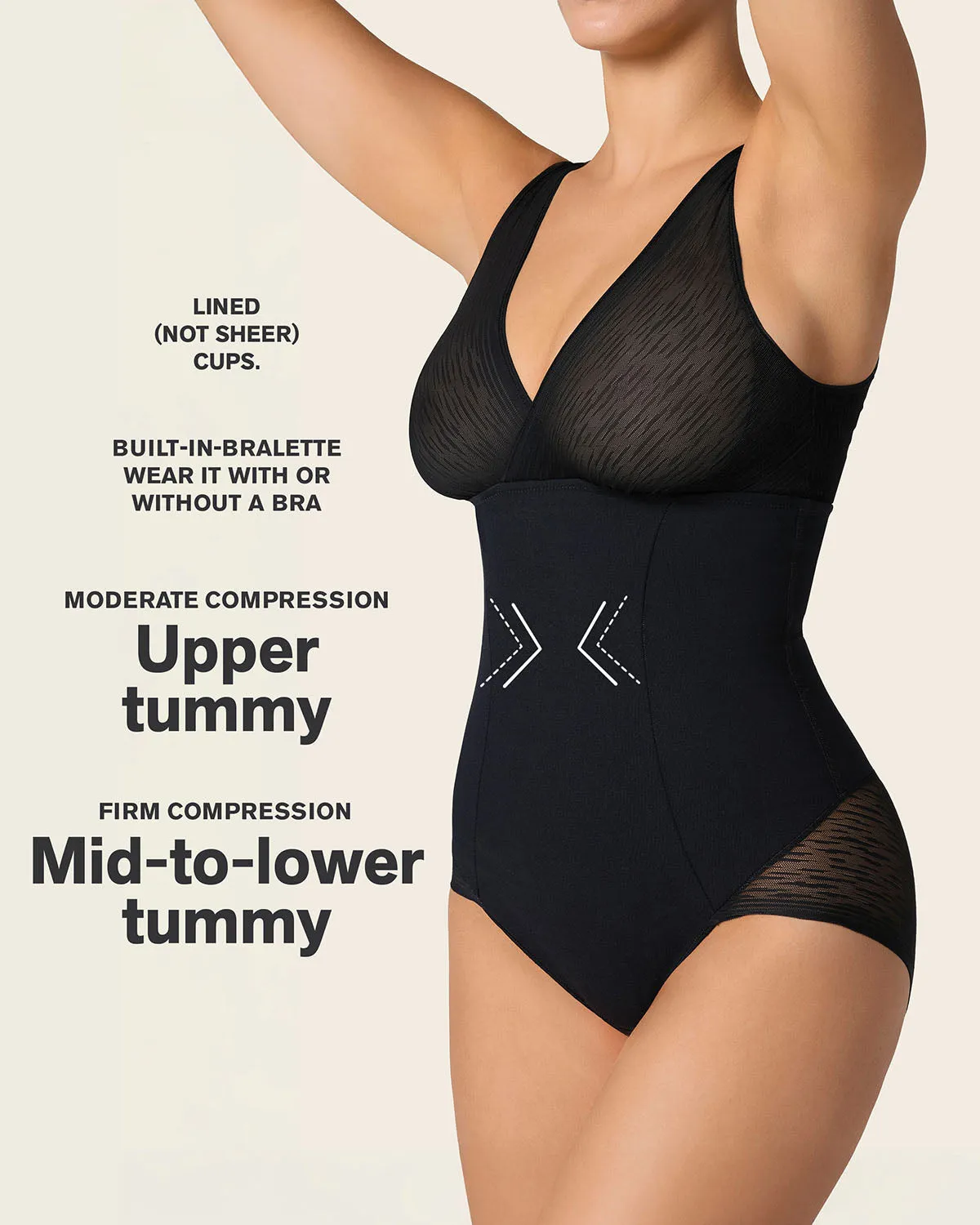 Sheer Stripe Detail Sculpting Bodysuit