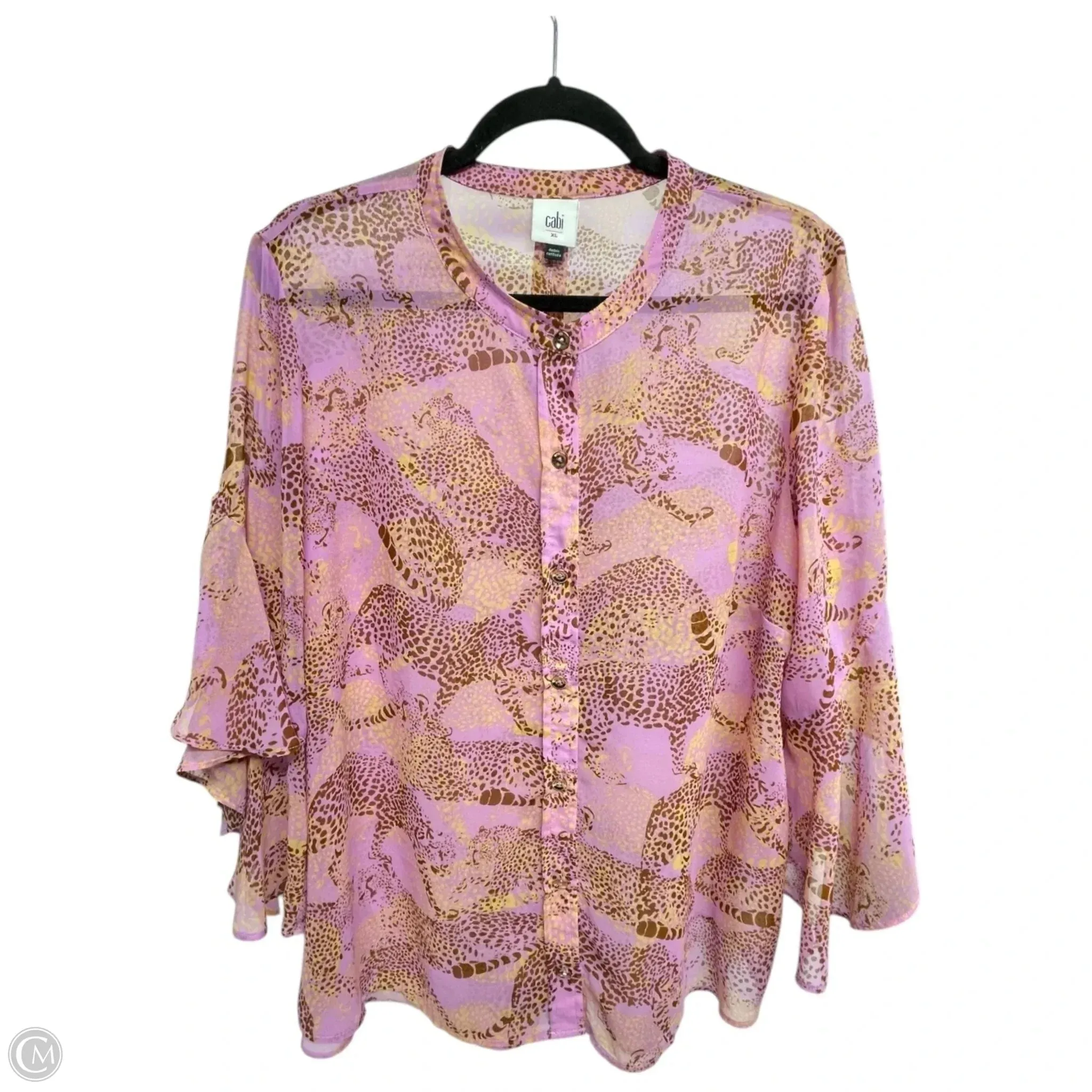 Top Long Sleeve By Cabi In Animal Print, Size: Xl