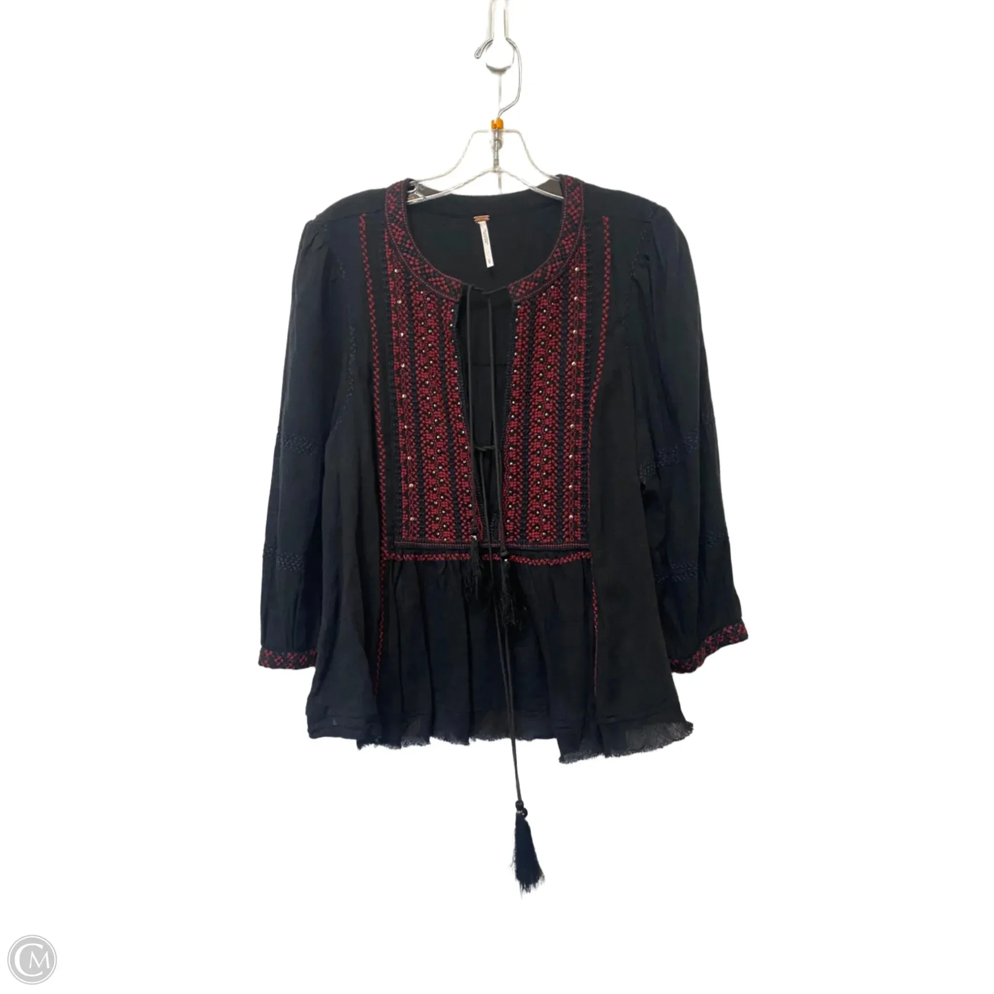 Top Long Sleeve By Free People In Black & Red, Size: L