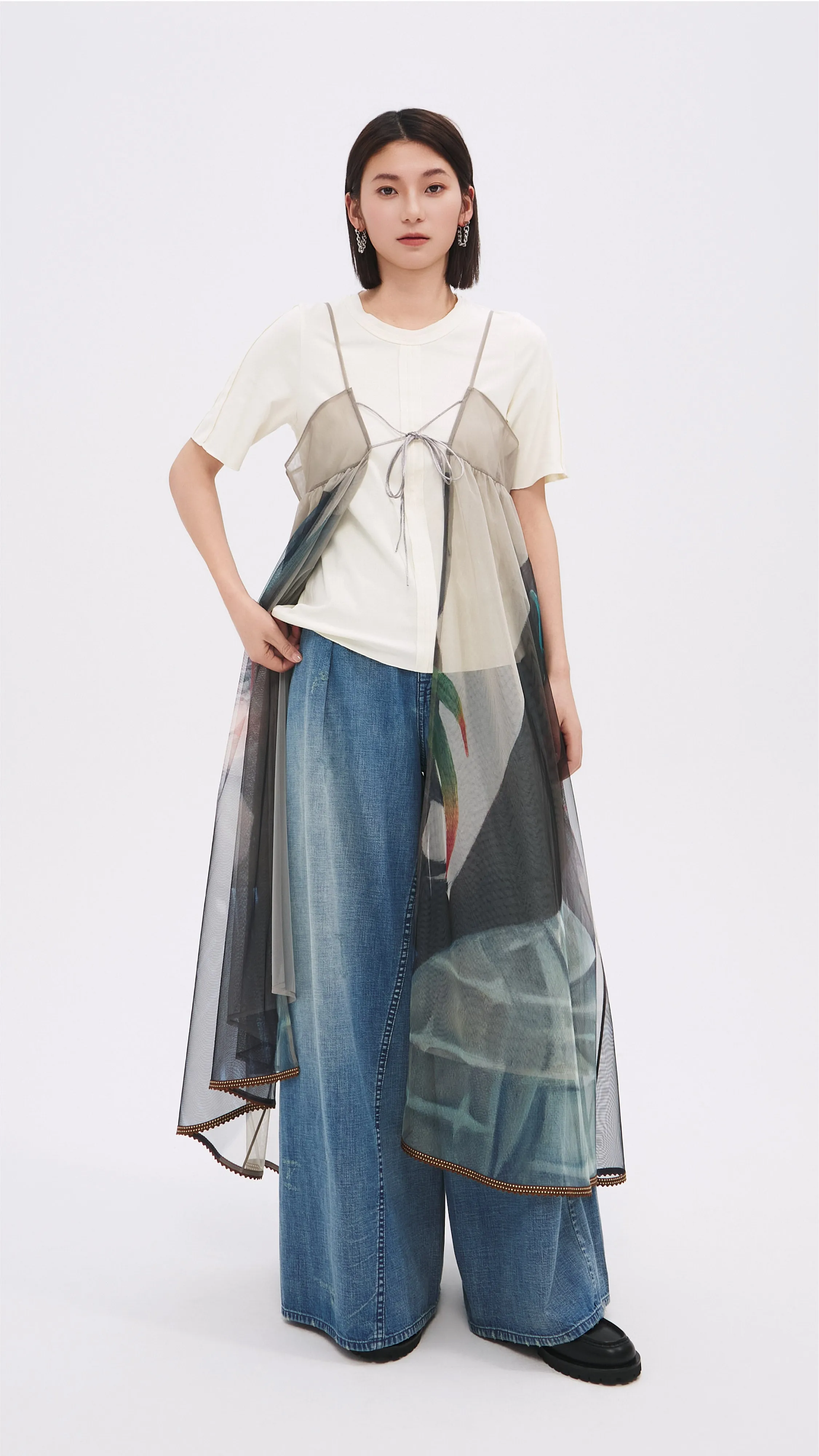Tucks-trimmed T-Shirt