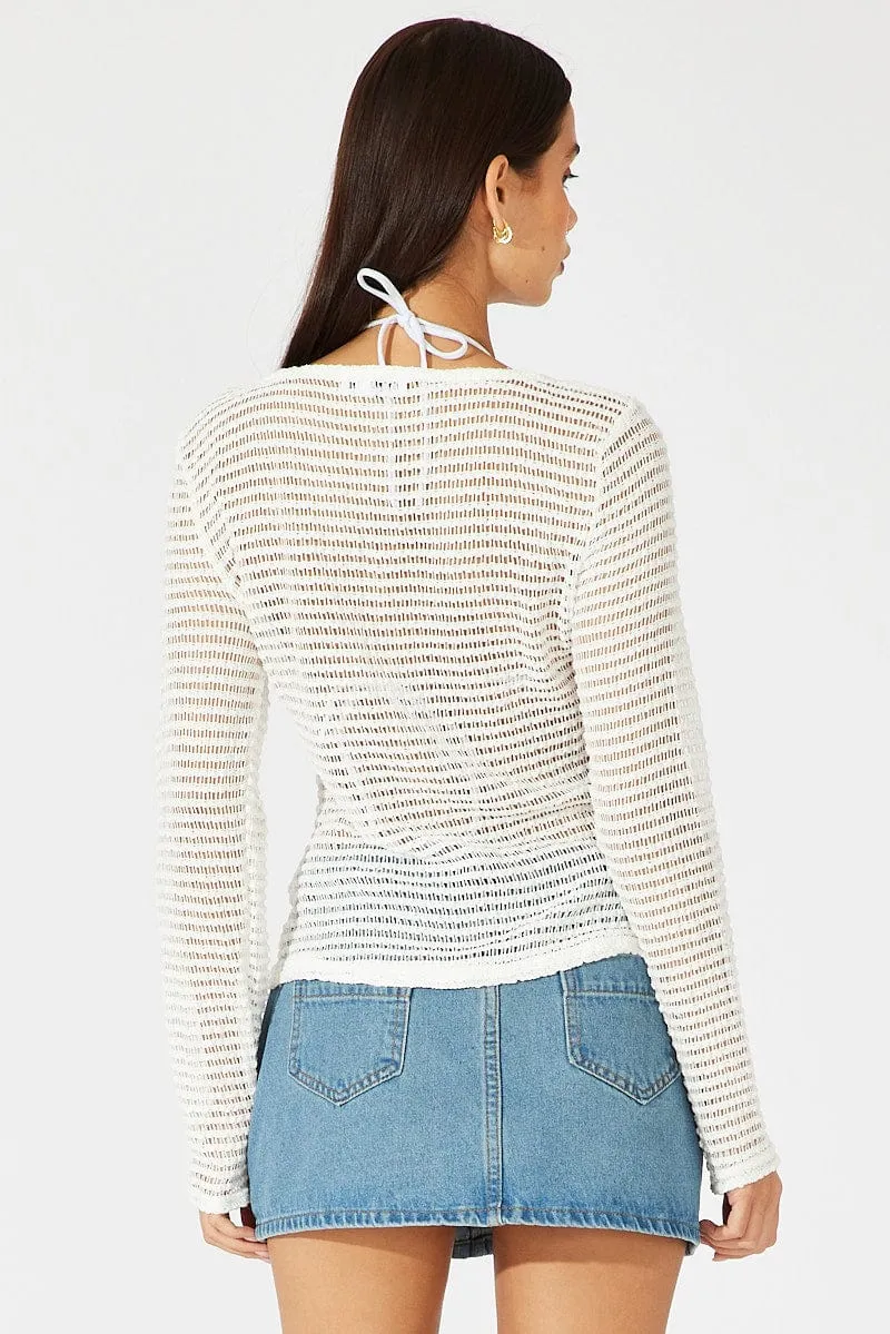 White Bolero Top Long Sleeve Front Tie