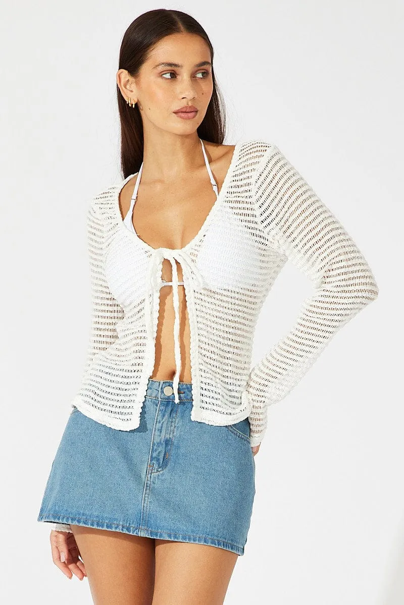 White Bolero Top Long Sleeve Front Tie