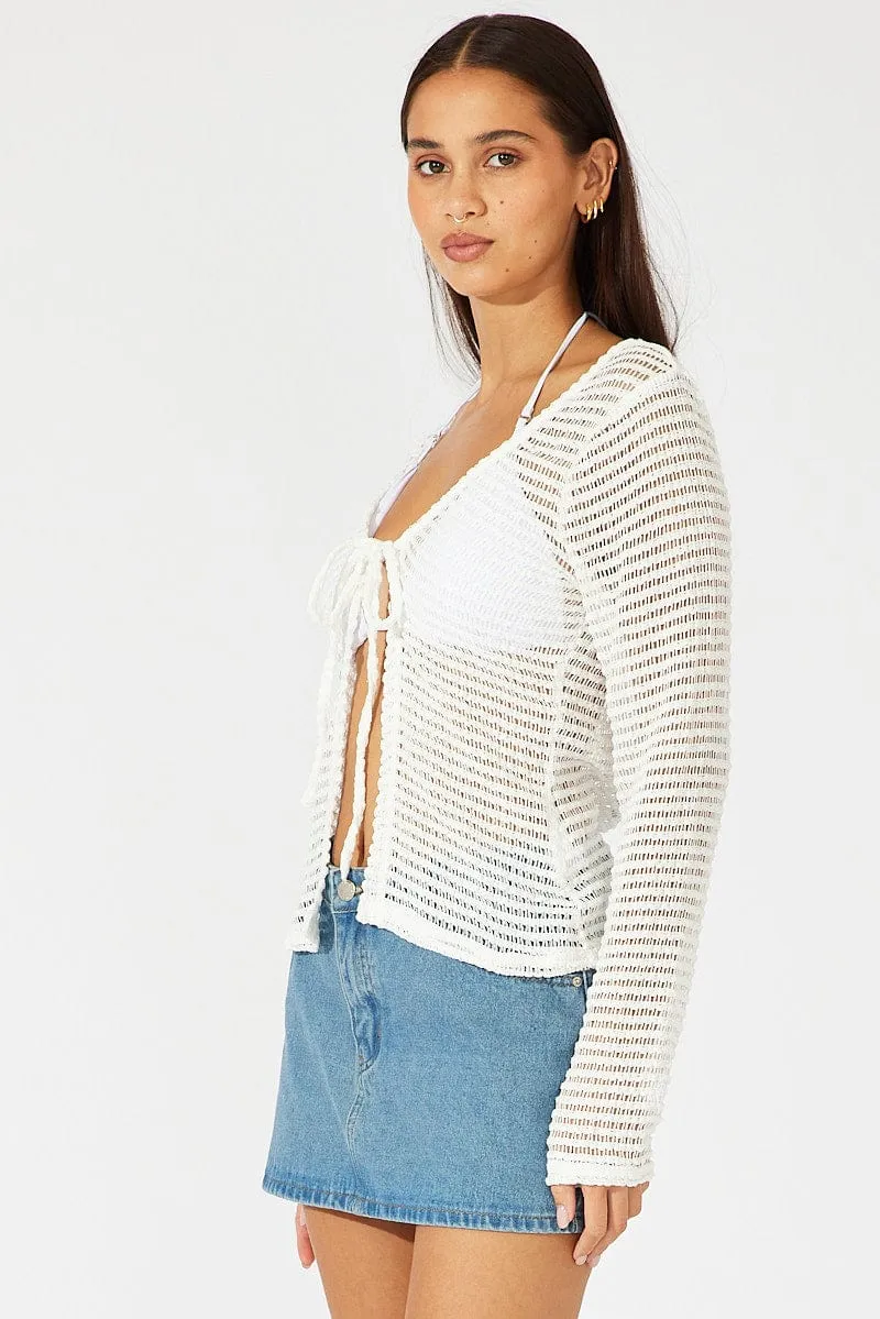 White Bolero Top Long Sleeve Front Tie