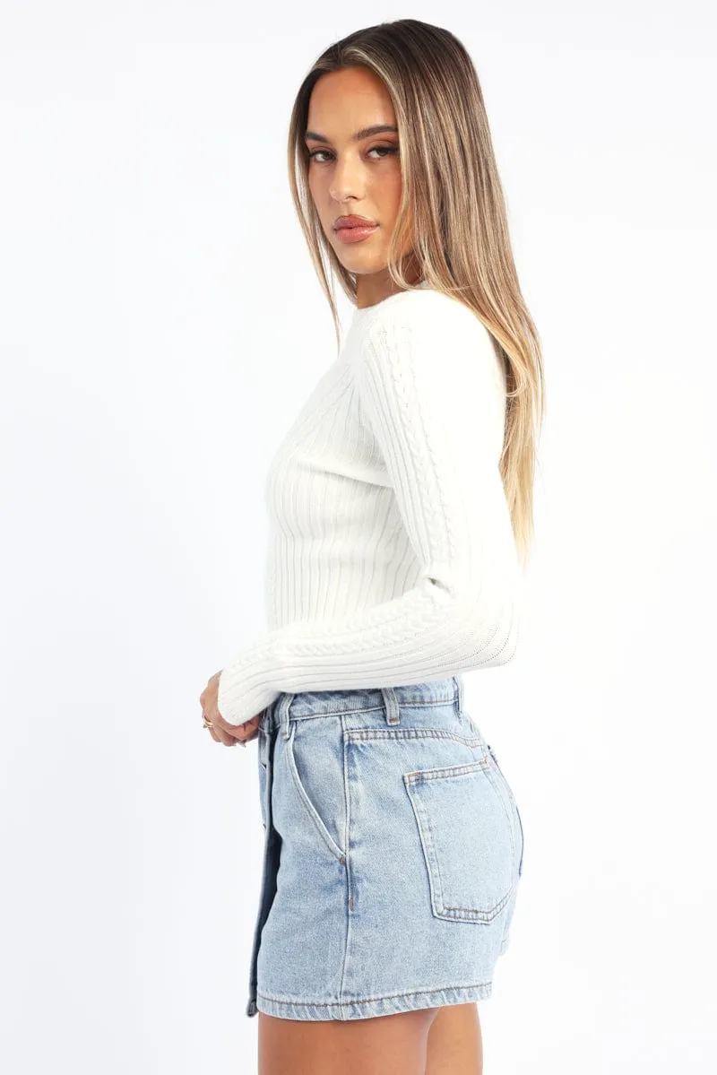 White Cable Knit Top Long Sleeve