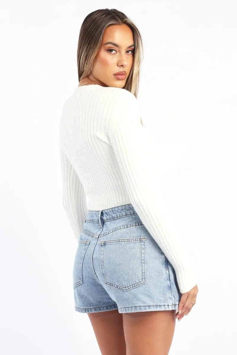 White Cable Knit Top Long Sleeve