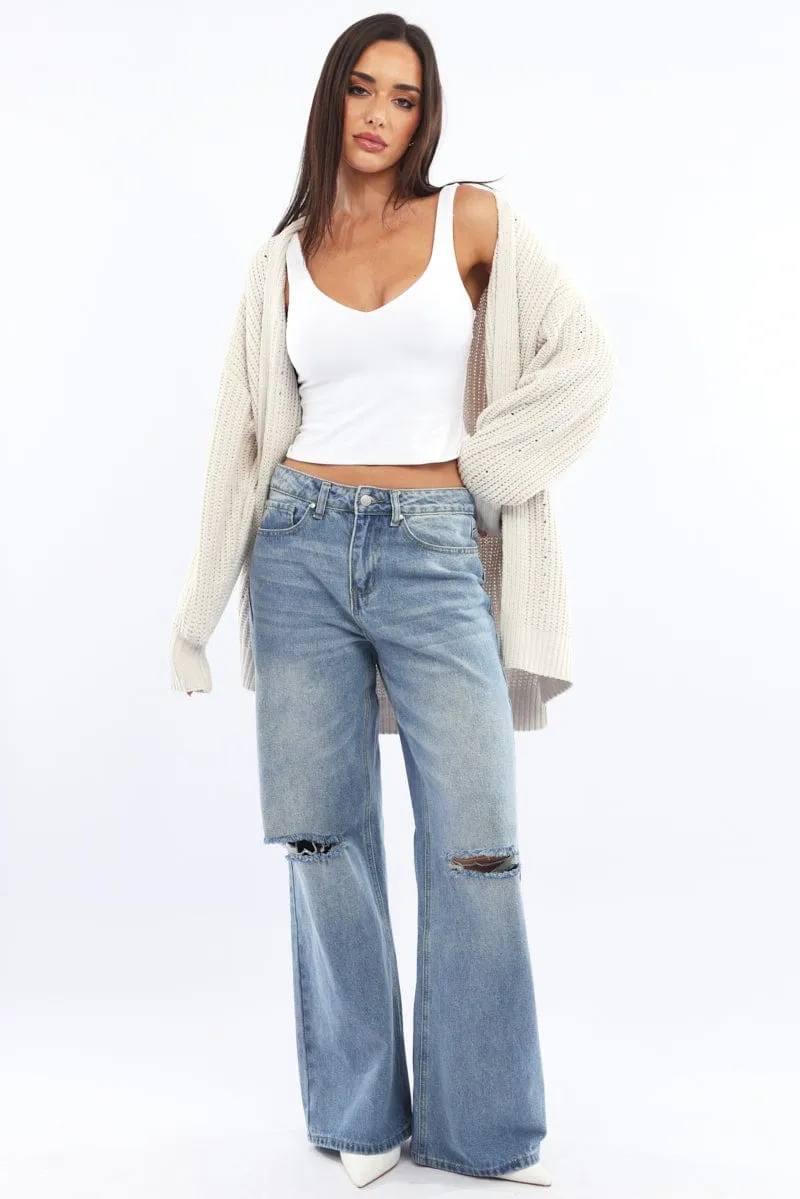 White Longline Chenile Cardigan