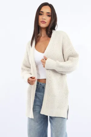 White Longline Chenile Cardigan