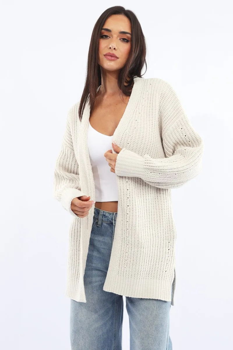 White Longline Chenile Cardigan