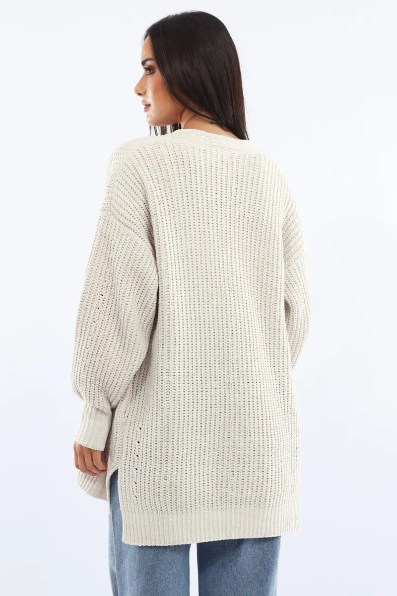White Longline Chenile Cardigan