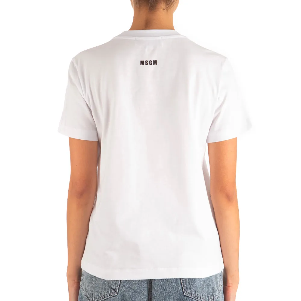 Women's Cat On Pocket Embroidery T-shirt White