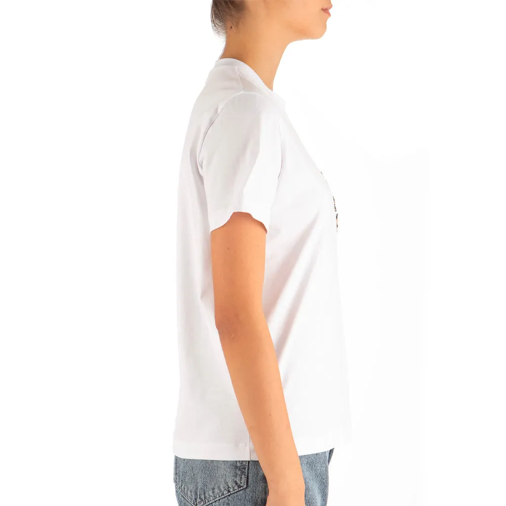Women's Cat On Pocket Embroidery T-shirt White