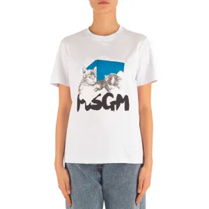 Women's Msgm "I'm Feline Fine Today" Print T-shirt White