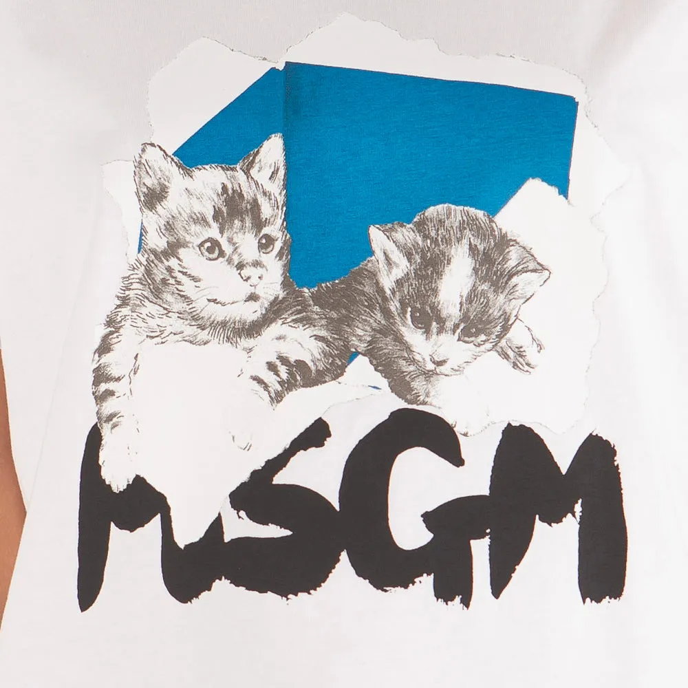 Women's Msgm "I'm Feline Fine Today" Print T-shirt White