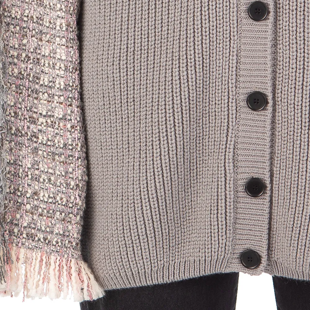 Women's Ribbed And Tweed Patchwork Maglia Cardigans Beige