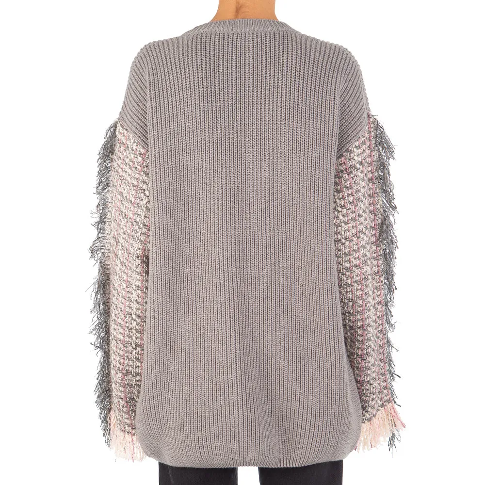Women's Ribbed And Tweed Patchwork Maglia Cardigans Beige