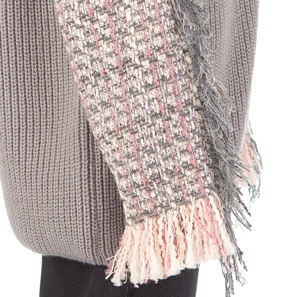 Women's Ribbed And Tweed Patchwork Maglia Cardigans Beige